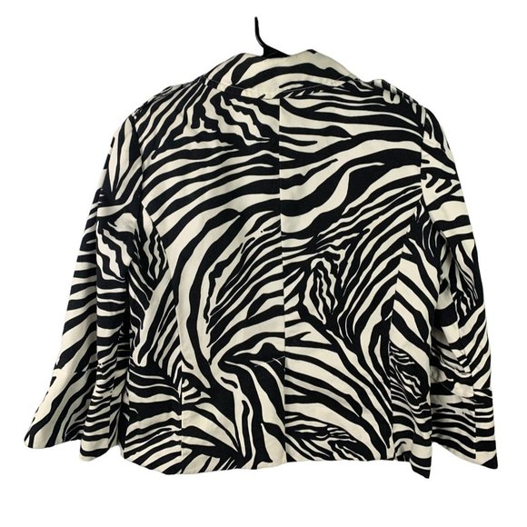 Rafaella Womens Black Zebra Animal Print Jacket Size Large 3/4 Length Sleeve Cot - Picture 5 of 5